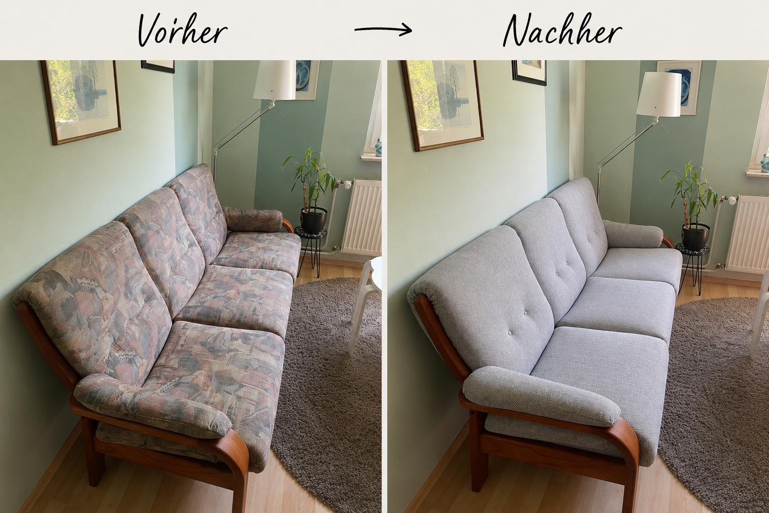Vorher-Nachher: Aufarbeitung und Neubezug eines Sofas